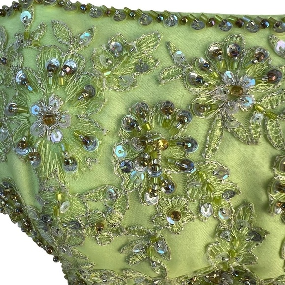 Y2K Cache Fairy Strapless Prom Dress Green Embellished Sequin Ruffles Whimsy XS - Picture 9 of 16